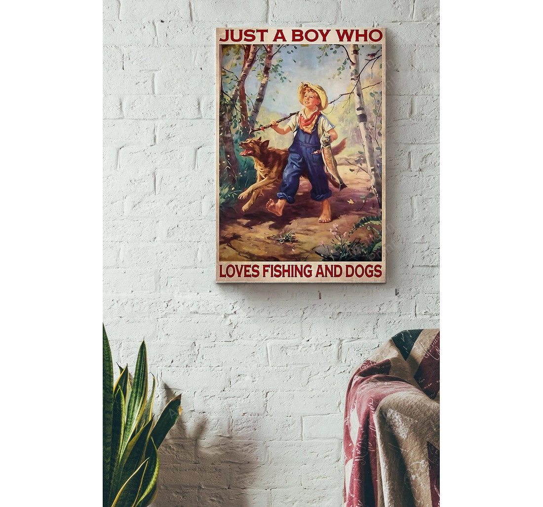 Personalized Poster, Canvas - Fishing Just A Who Loves Fishing And Dogs Print Framed Wall Art