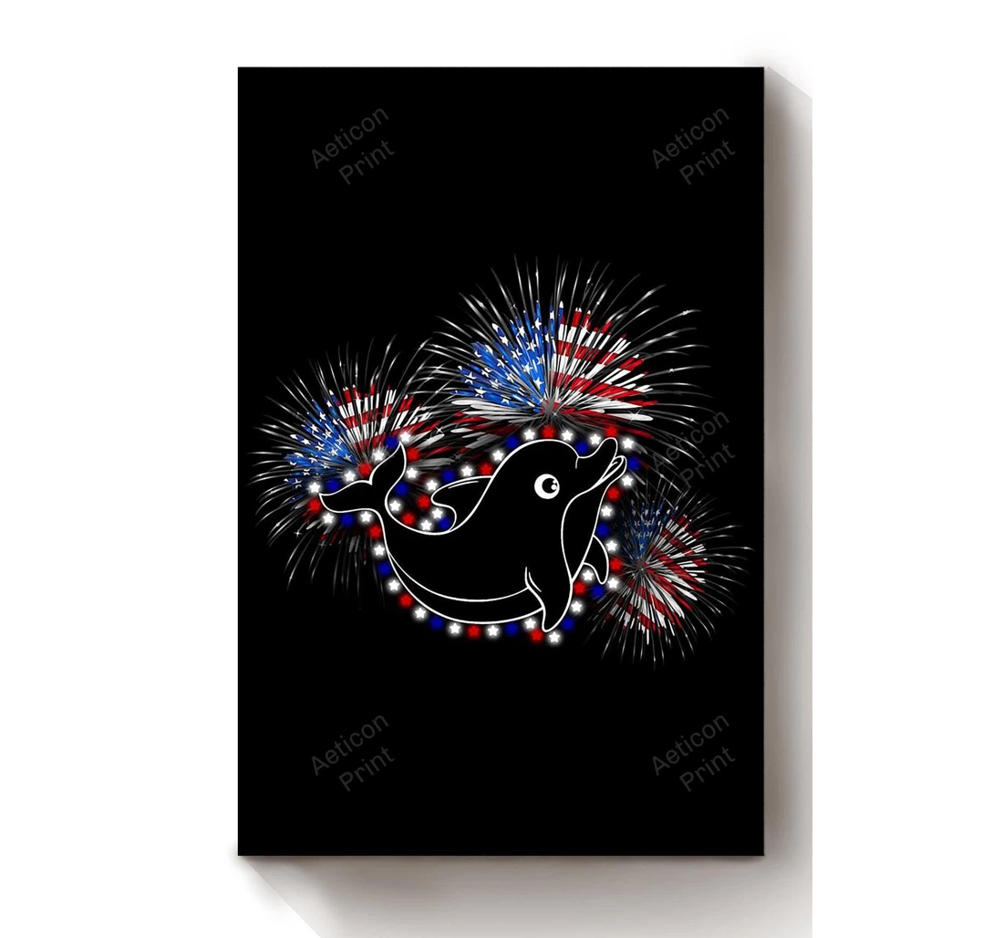 Personalized Poster, Canvas - Dolphin And Fireworks Happy American Dependent's Day Print Framed Wall Art
