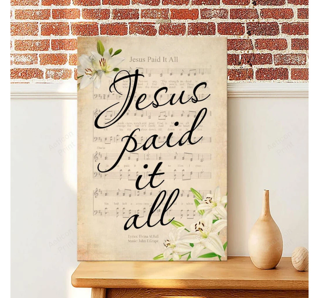 Personalized Poster, Canvas - Jesus Paid It All Sheet Music Gallery Canvas Christian Print Framed Wall Art