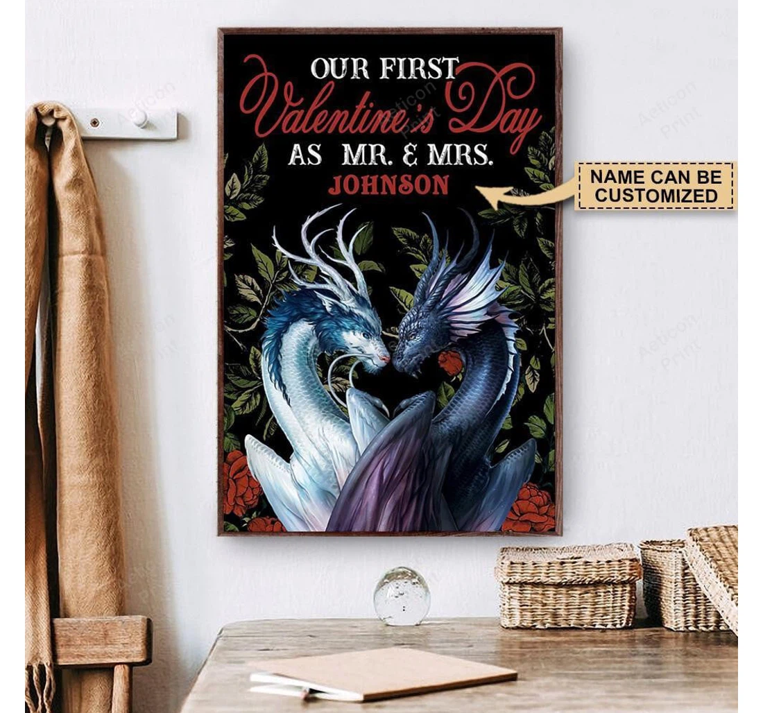Poster, Canvas - Personalized Dragon Valentine As Mr Mrs Print Framed Wall Art