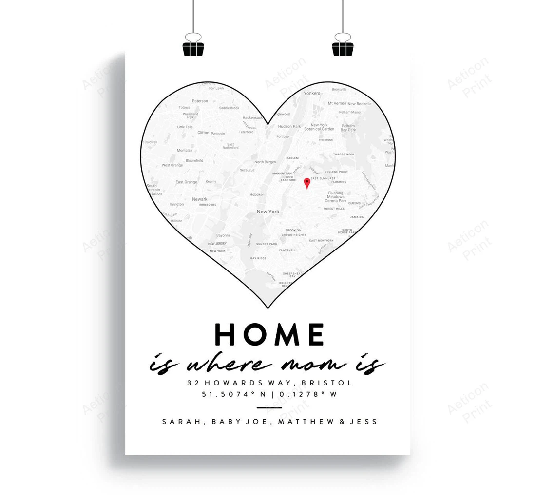 Poster, Canvas - Personalized Map Mothers Day Is Where Mom Is Print Framed Wall Art