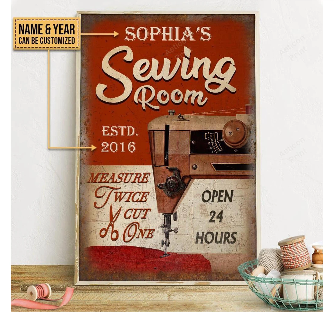 Poster, Canvas - Personalized Sewing Measure Twice Cut Once Print Framed Wall Art