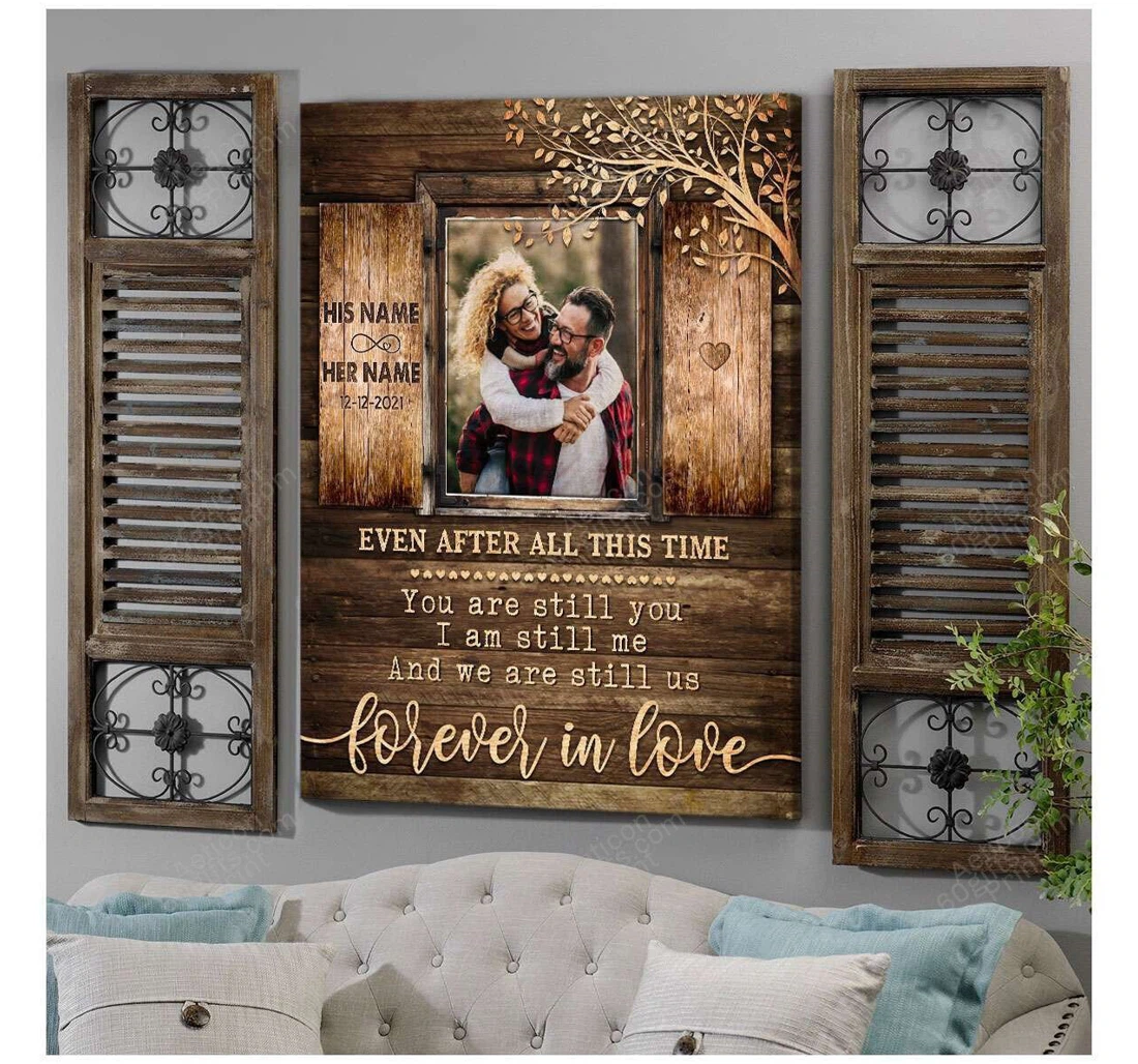 Poster, Canvas - Personalized Couple And Name Valentine's Day Wedding Present Forever In Love Customized Print Framed Wall Art