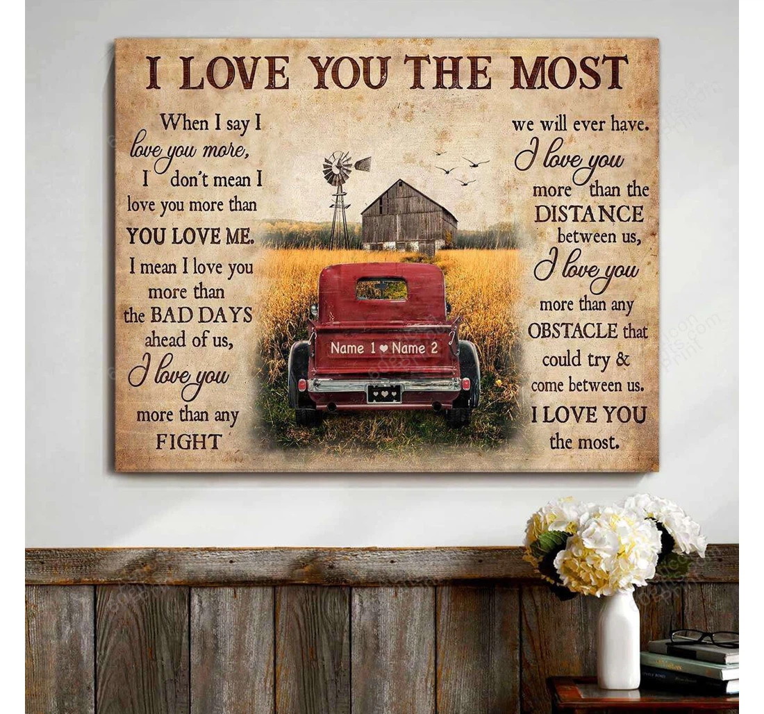 Poster, Canvas - Personalized Couple And Name Valentine's Day Wedding Present I Love You Customized Print Framed Wall Art