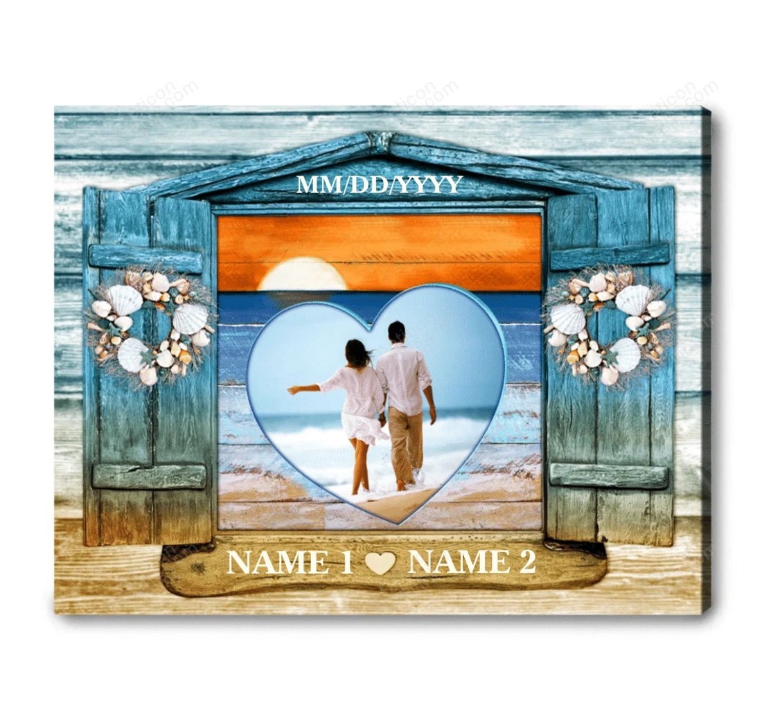 Poster, Canvas - Personalized And Name Valentine's Day Beach Theme Wedding Present Customized Print Framed Wall Art