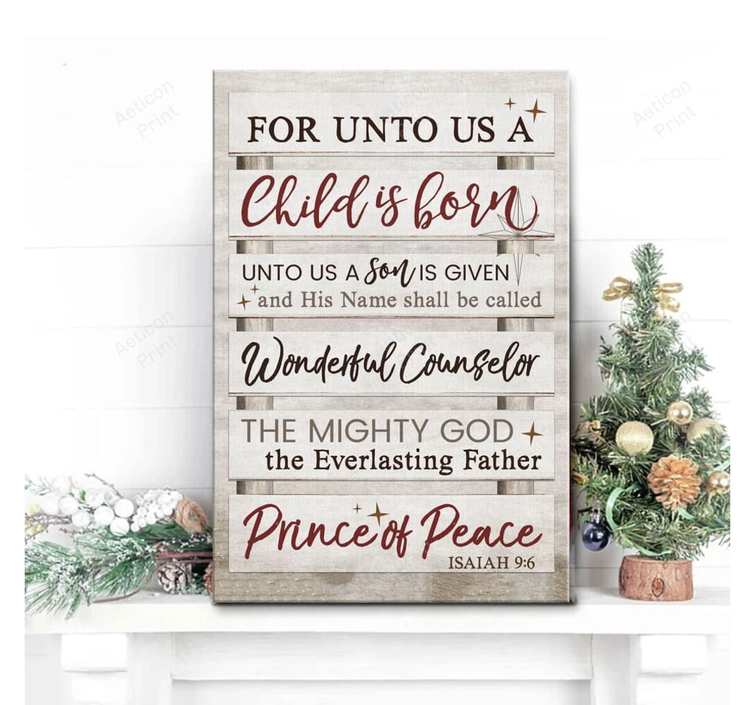 Personalized Poster, Canvas - Unto Us A Child Is Born Isaiah 9 6 Gallery Canvas Print Framed Wall Art