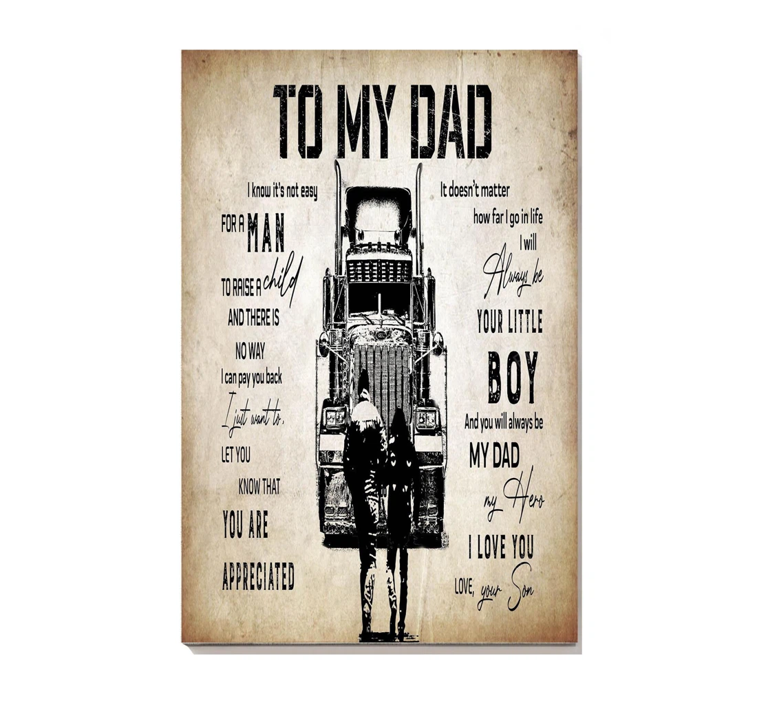 Personalized Poster, Canvas - Thankful Letter From Son To His Trucker Dad Father's Day Father Print Framed Wall Art