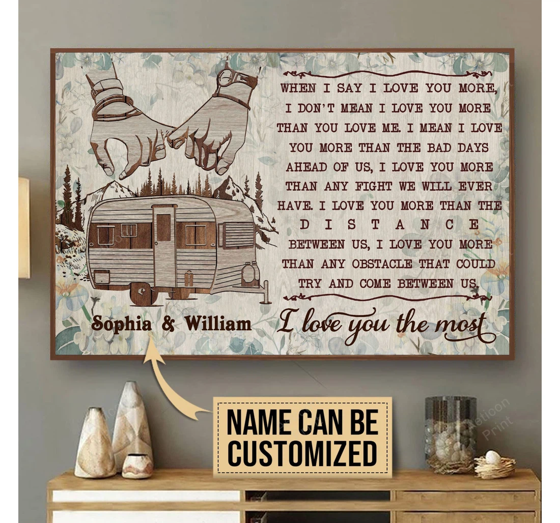 Poster, Canvas - Personalized Camping Floral Pallet I Love You The Most Print Framed Wall Art