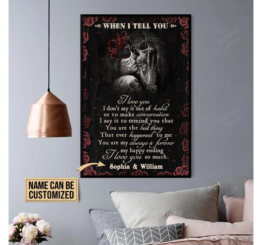 Poster, Canvas - Personalized Skull Couple Rose When I Tell You Print Framed Wall Art