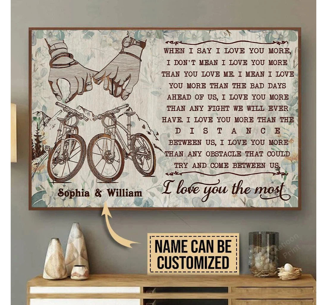 Poster, Canvas - Personalized Cycling Bicycle Floral I Love You The Most Print Framed Wall Art