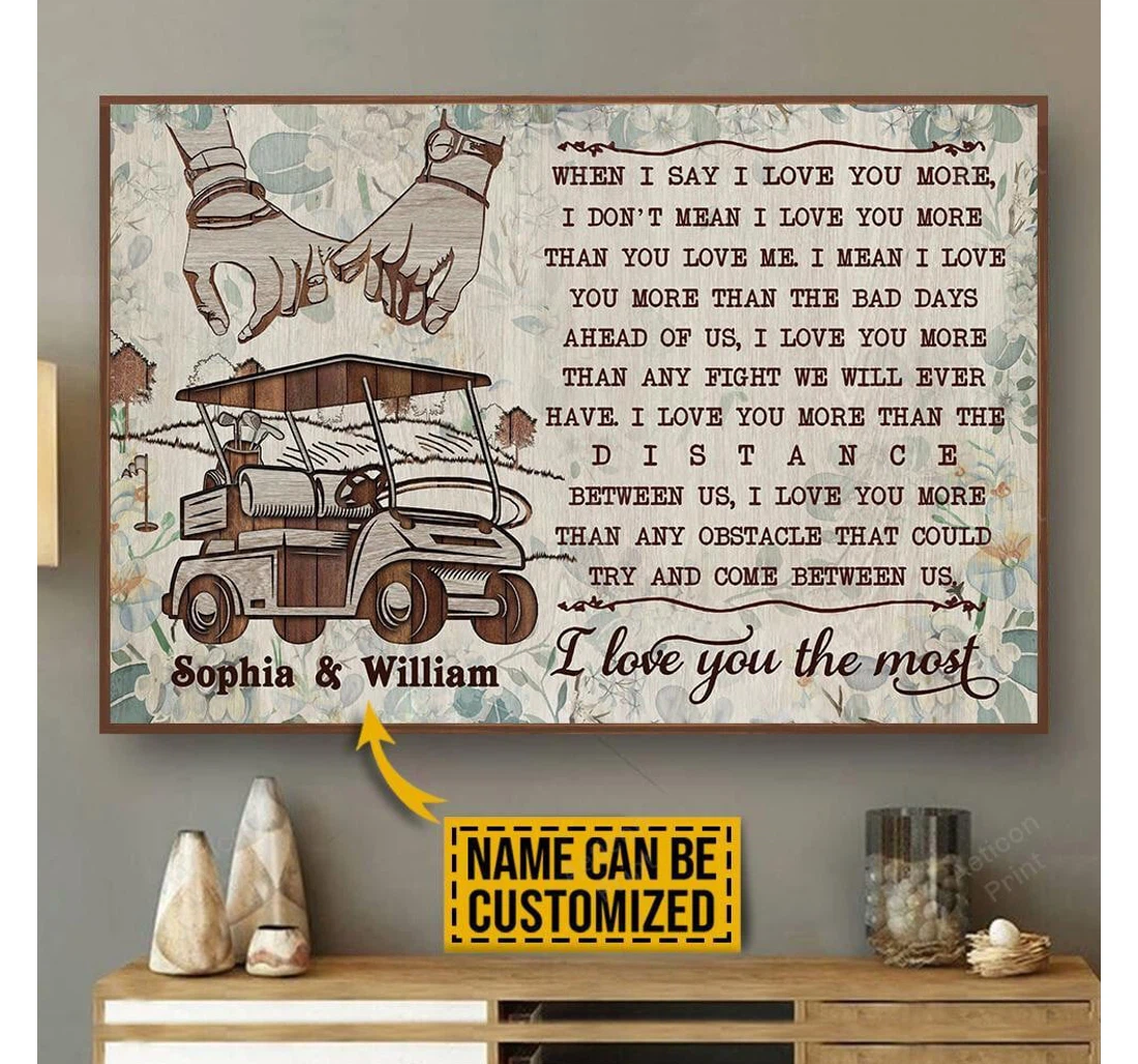 Poster, Canvas - Personalized Golf Cart Floral I Love You The Most Print Framed Wall Art