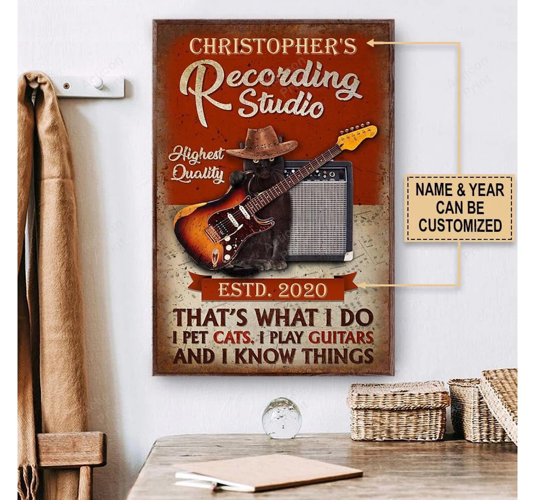 Poster, Canvas - Personalized Guitar Black Cat Thats What I Do Print Framed Wall Art