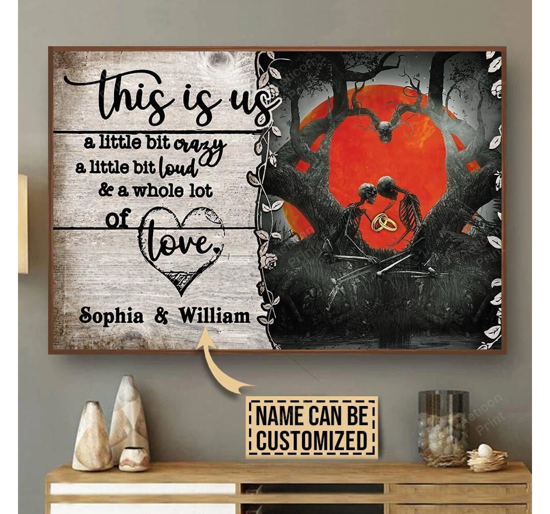 Poster, Canvas - Personalized Skeleton Couple A Little Bit Print Framed Wall Art