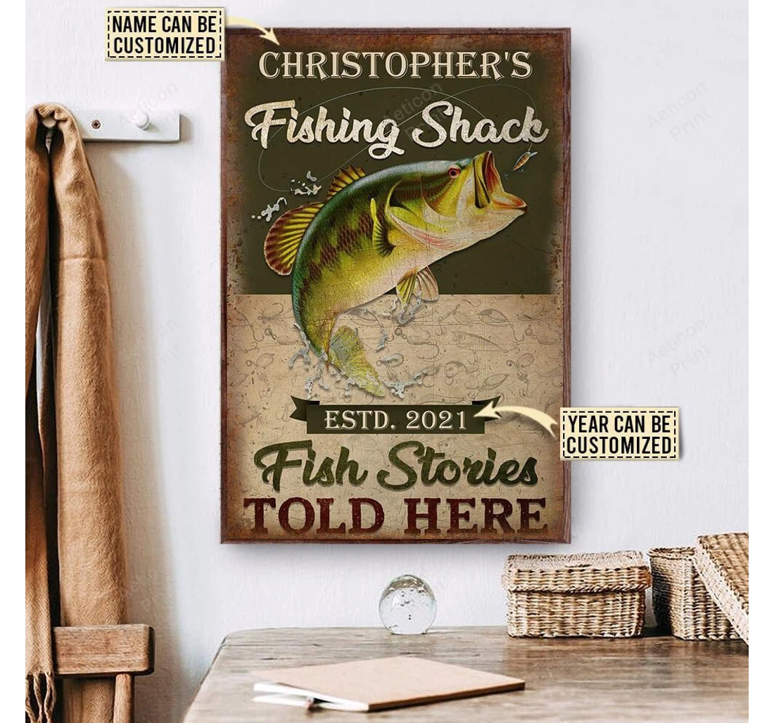 Poster, Canvas - Personalized Fishing Shack Told Here Print Framed Wall Art
