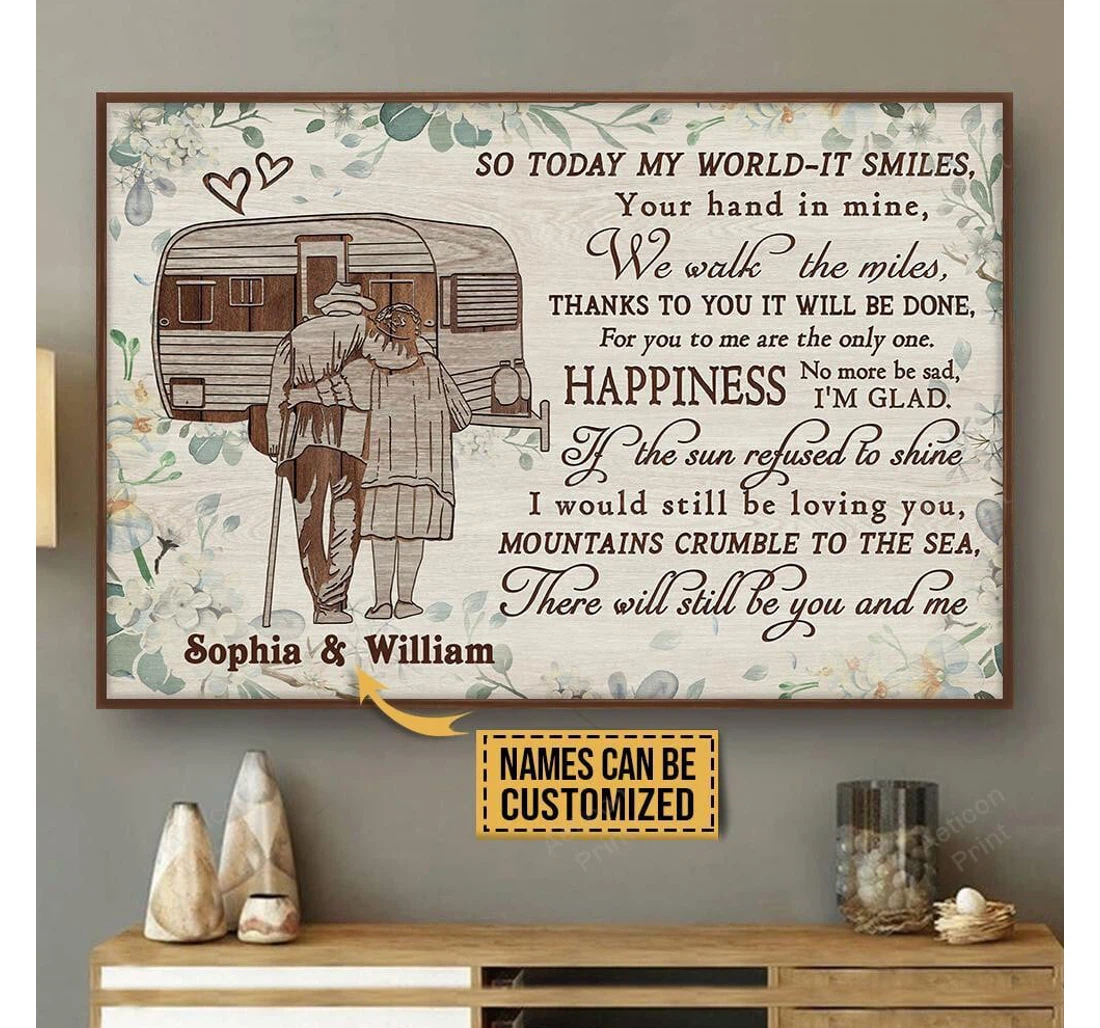 Poster, Canvas - Personalized Camping Floral So Today My World Print Framed Wall Art