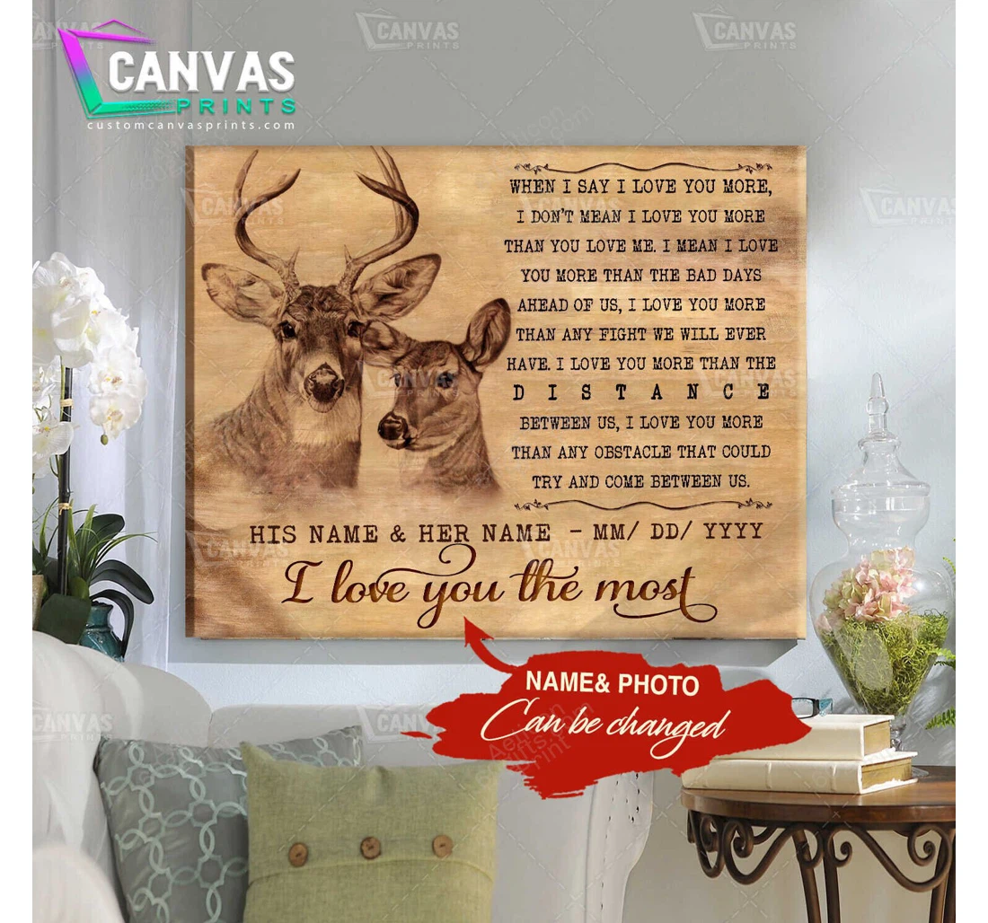 Poster, Canvas - Personalized Name Valentine's Day Love Quotes Wedding Present Customized Deer Print Framed Wall Art