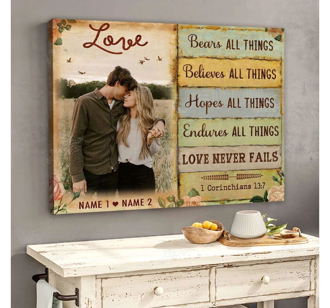 Poster, Canvas - Personalized Couple And Name Valentine's Day Wedding Present Love Customized Print Framed Wall Art