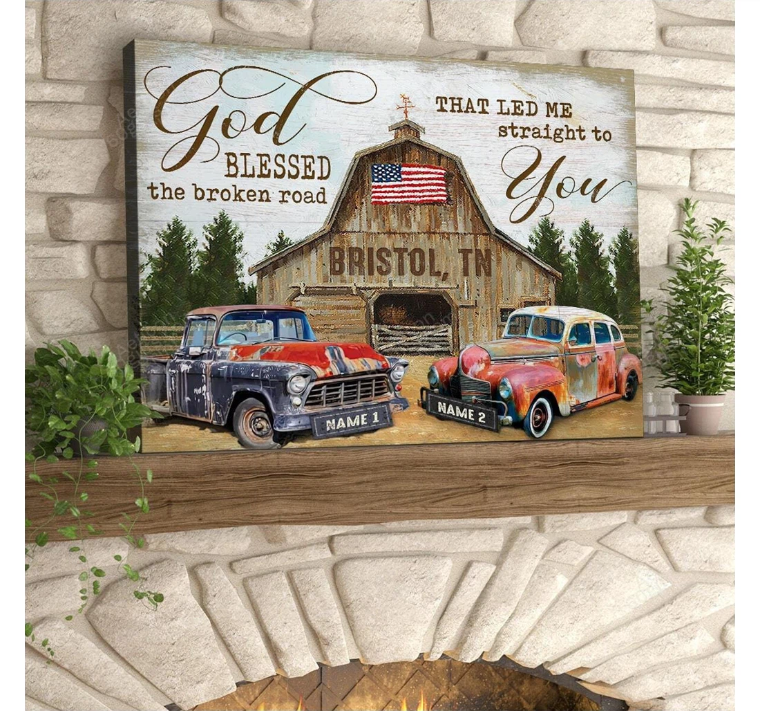 Poster, Canvas - Personalized Name Valentine's Day God Blessed Wedding Present Customized Truck Couple Print Framed Wall Art