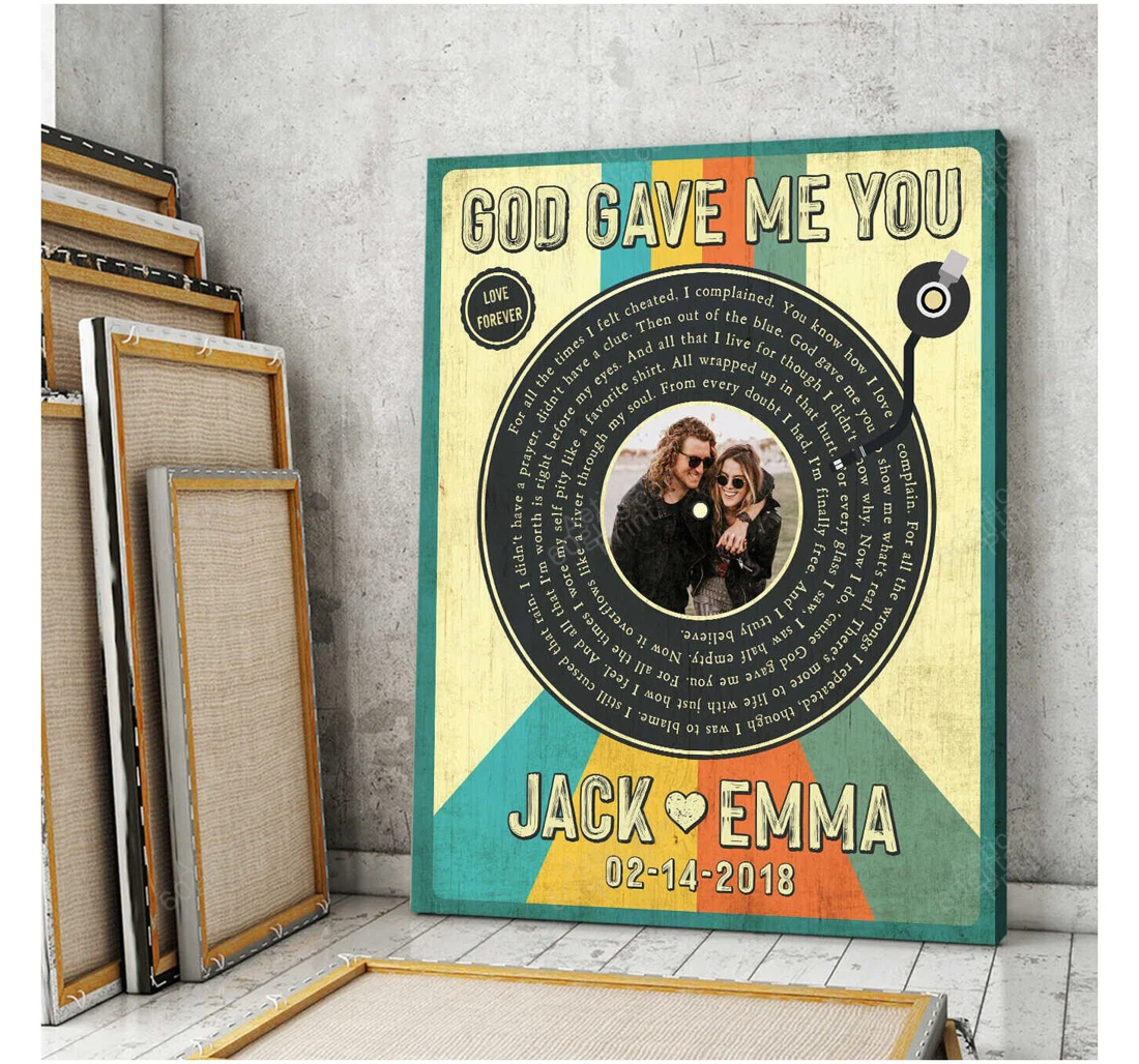 Poster, Canvas - Personalized Couple And Name Valentine's Day Wedding Present God Gave Me You Customized Print Framed Wall Art