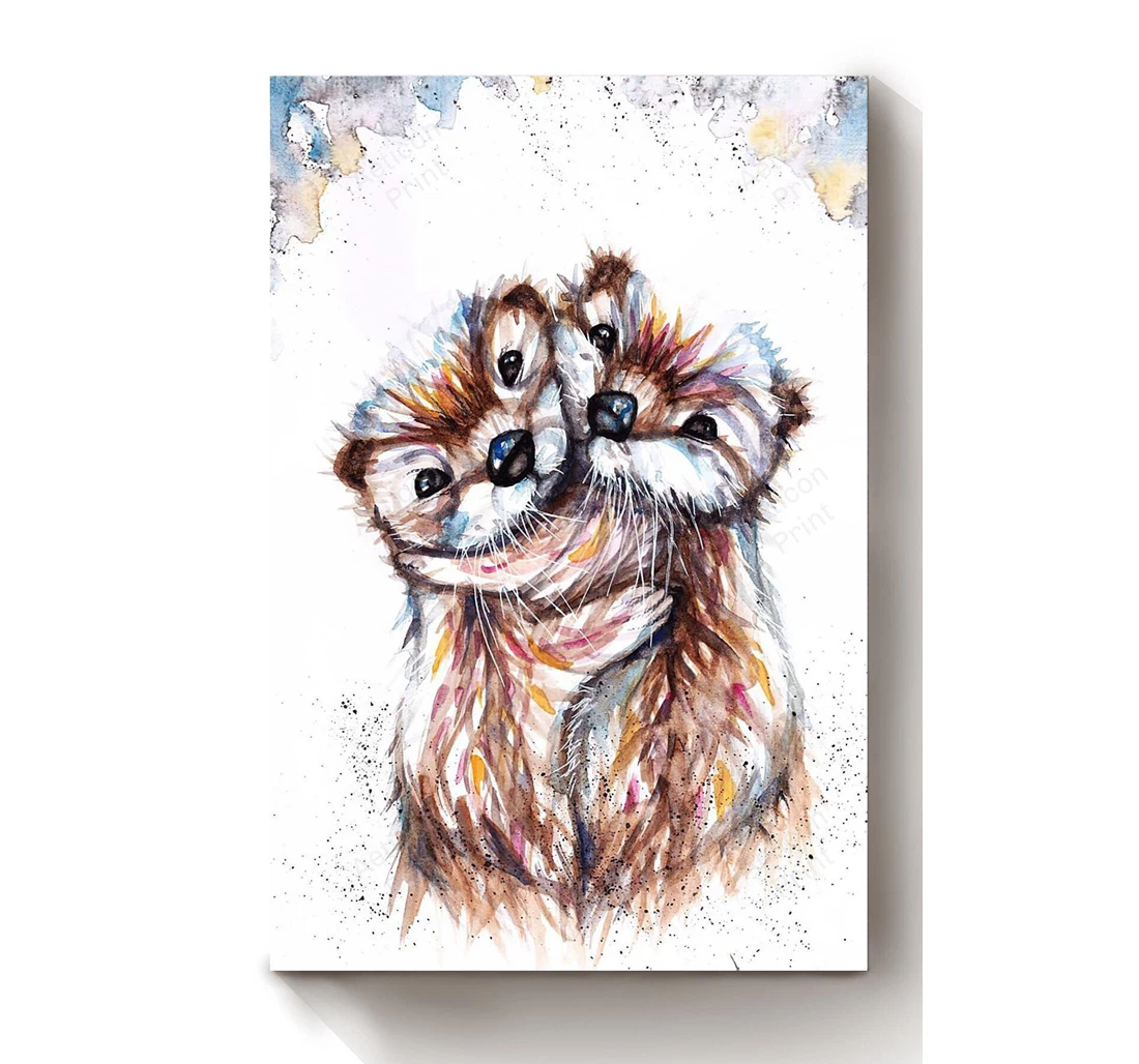 Personalized Poster, Canvas - Cute Otter Couple Husband And Wife In Wedding Valentine Print Framed Wall Art