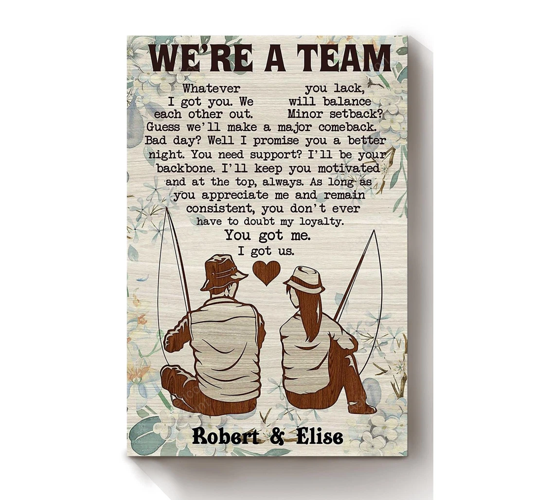 Poster, Canvas - Personalized Fishing Couple In Valentine Wedding Print Framed Wall Art