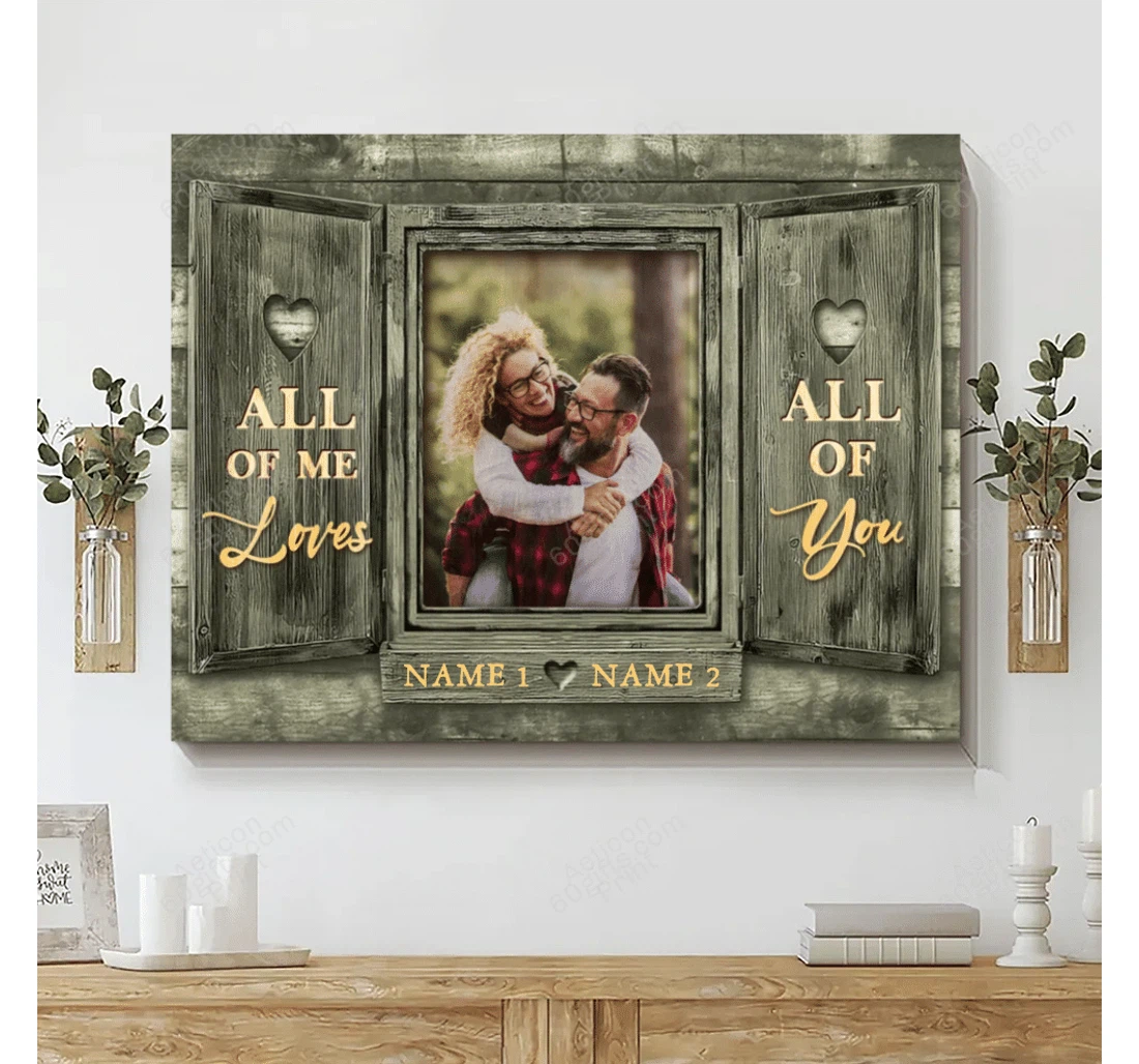 Poster, Canvas - Personalized Couple And Name Valentine's Day Wedding Present Loves All Of You Customized Print Framed Wall Art