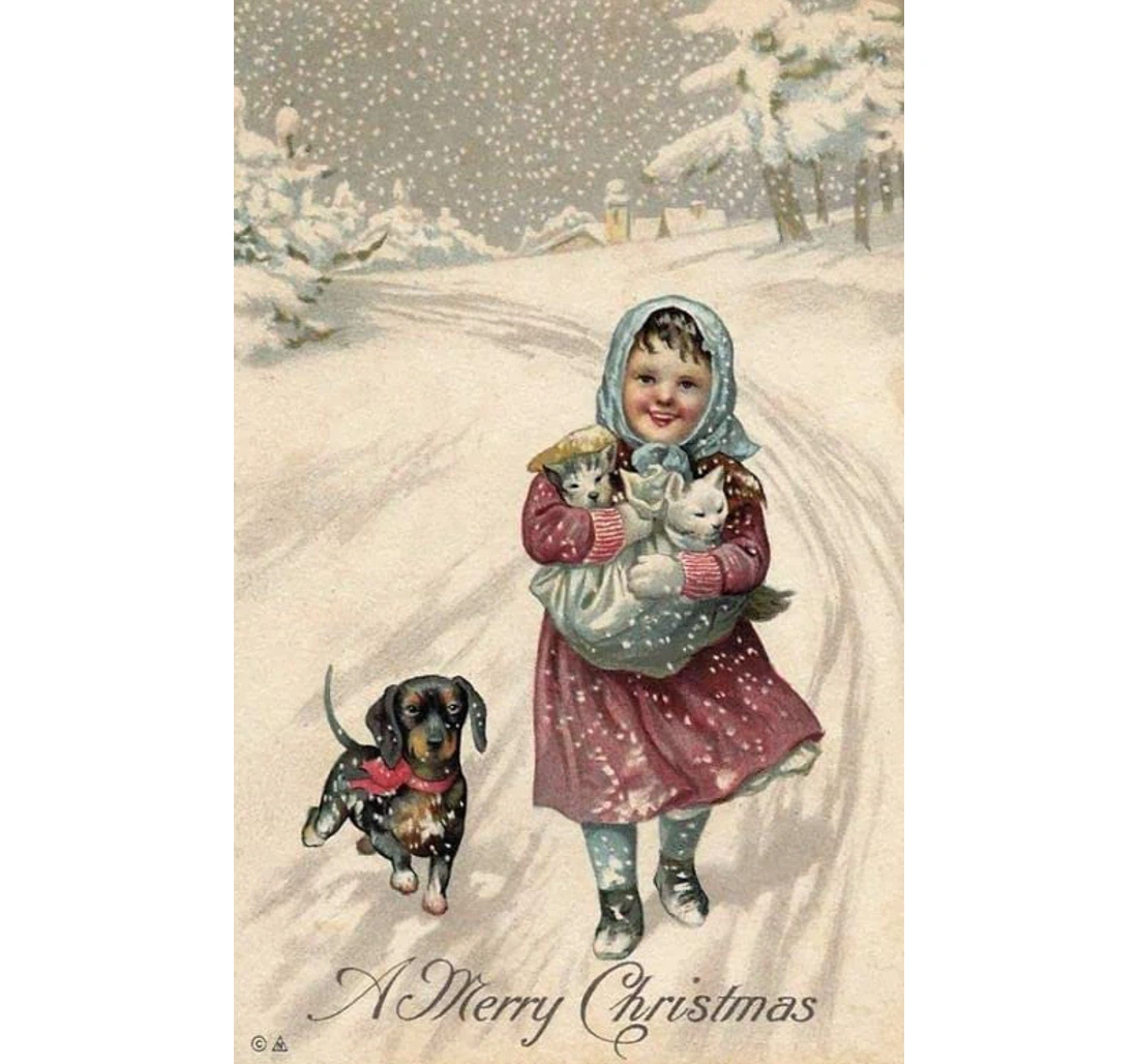 Personalized Poster, Canvas - Winter Little Girl Merry Print Framed Wall Art