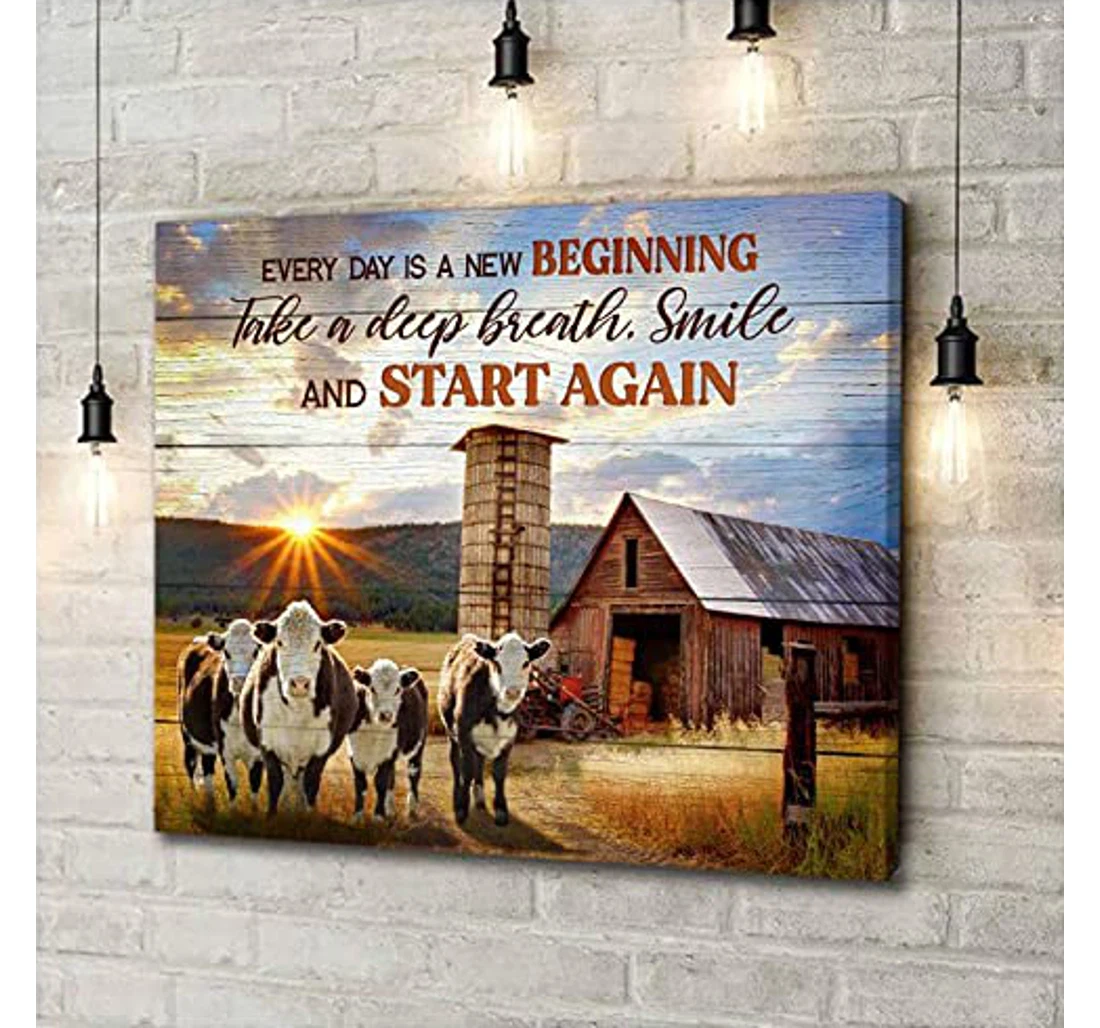 Personalized Poster, Canvas - Every Day Is A New Beginning Cows Print Framed Wall Art