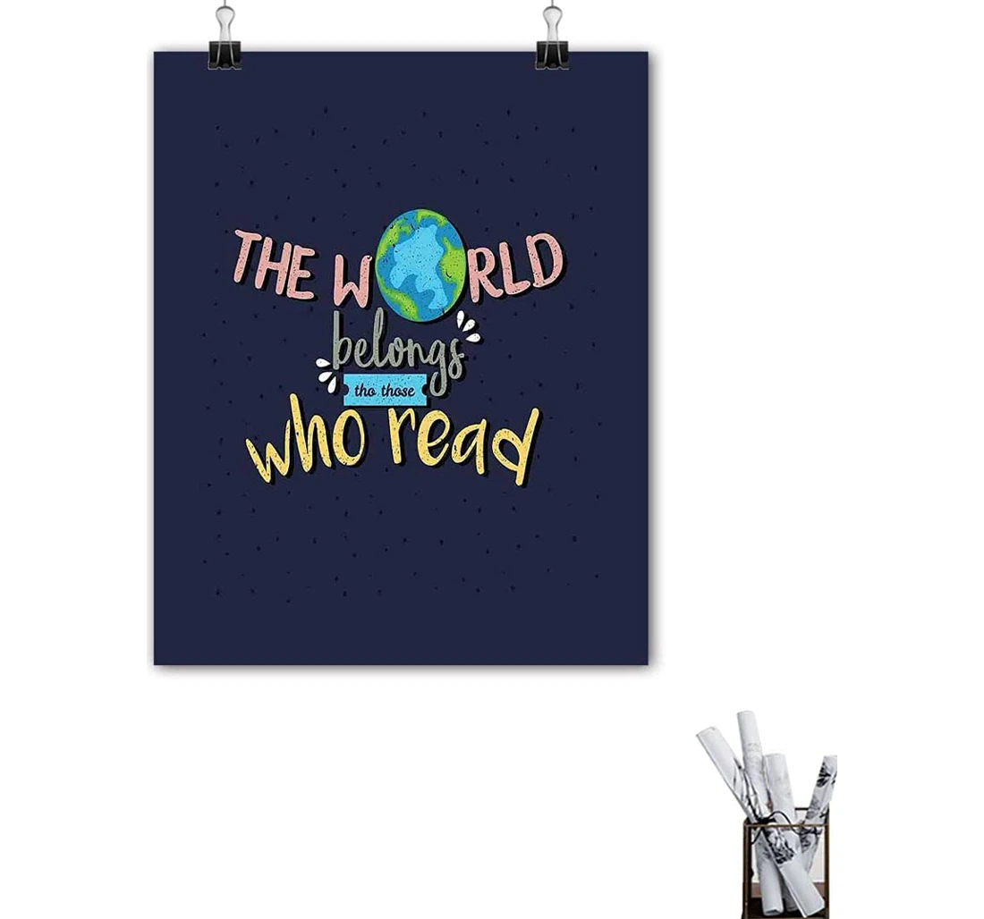 Personalized Poster, Canvas - Book On The World Belongs To Those Who Read On Dark Blue Multicolor Print Framed Wall Art