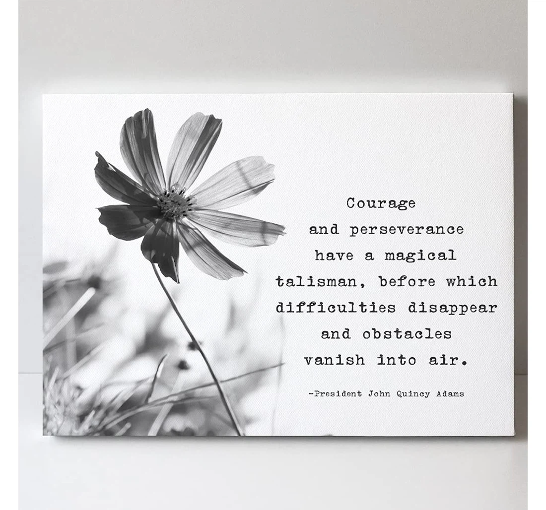 Personalized Poster, Canvas - Usa President John Quincy Adams Courage And Perseverance Lake House Black And White Botanical Print Framed Wall Art