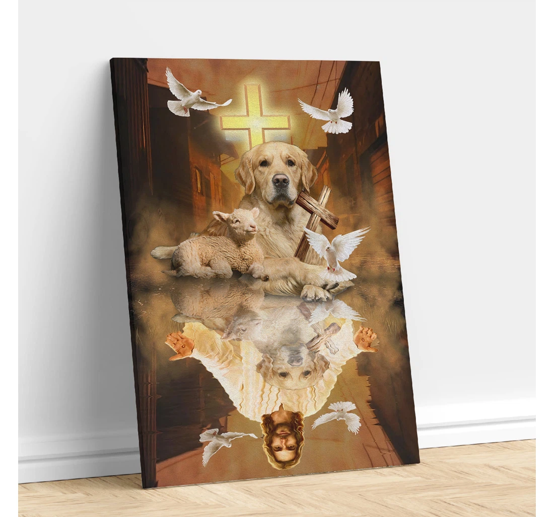 Personalized Poster, Canvas - Golden Retriever God In Water Mirrror Print Framed Wall Art