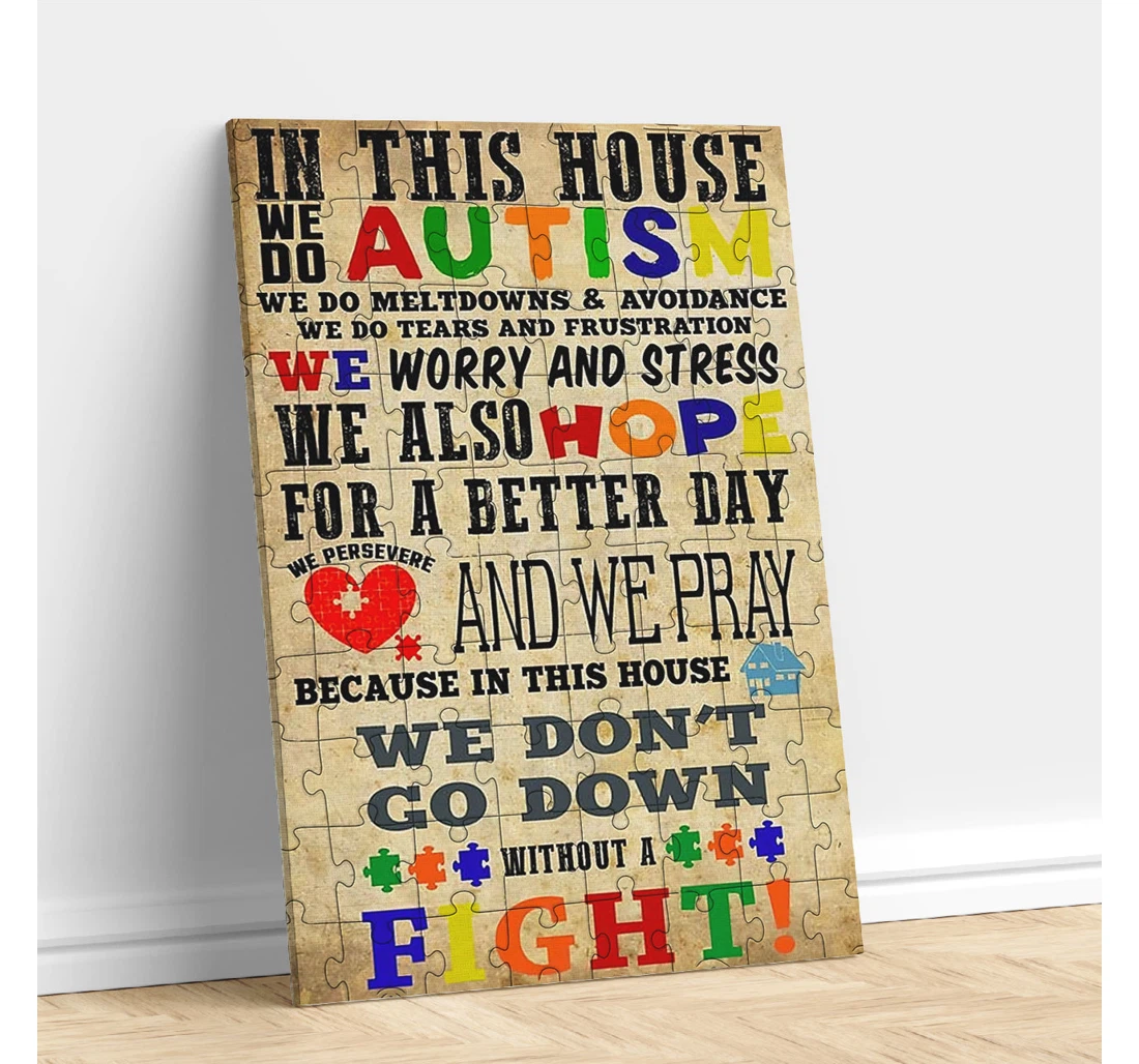 Personalized Poster, Canvas - In This House We Do Autism Vintage Print Framed Wall Art