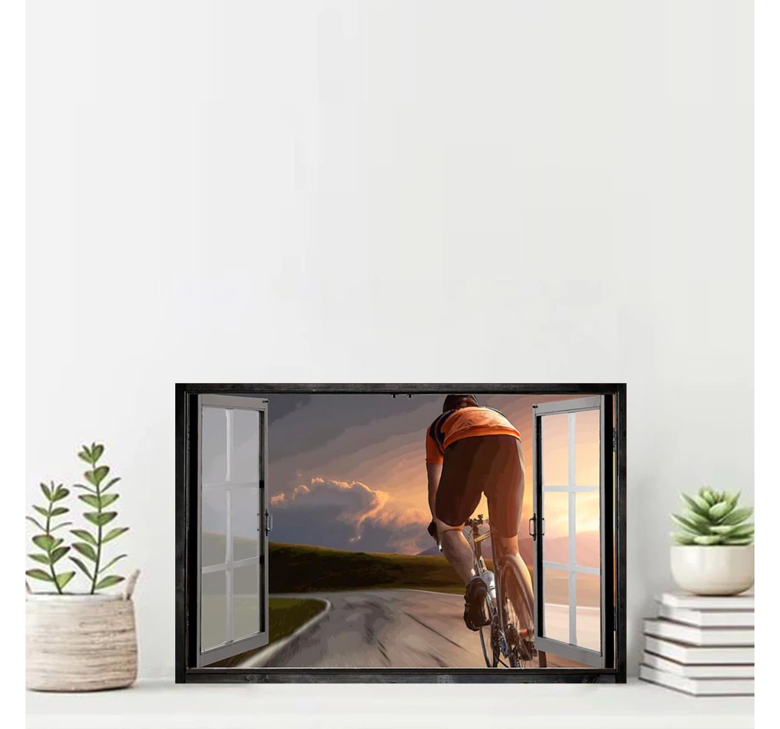 Personalized Poster, Canvas - Bicycle Man Window Print Framed Wall Art