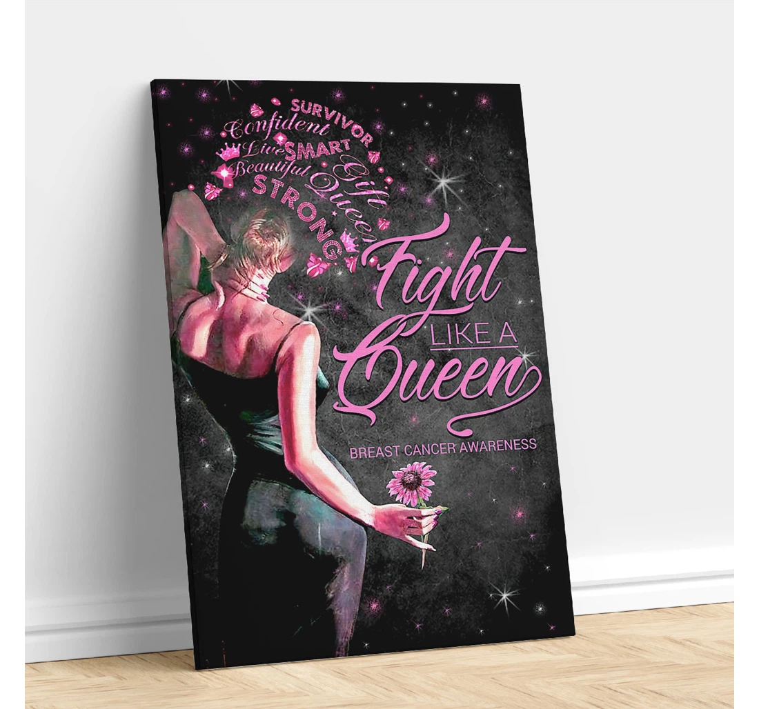 Personalized Poster, Canvas - Fight Like A Queen Breast Cancer Awareness Print Framed Wall Art