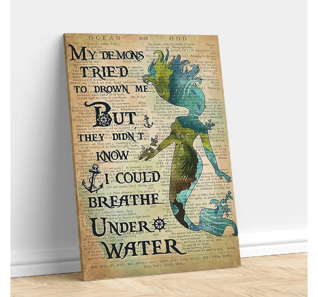 Personalized Poster, Canvas - Mermaid Girl My Demons Tried To Drown Me Print Framed Wall Art