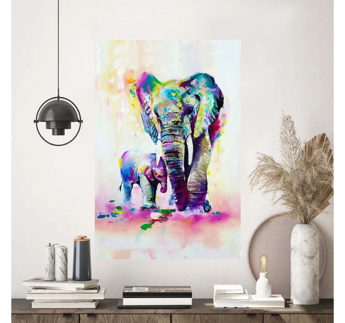 Personalized Poster, Canvas - Elephant Cute Water Colour Print Framed Wall Art