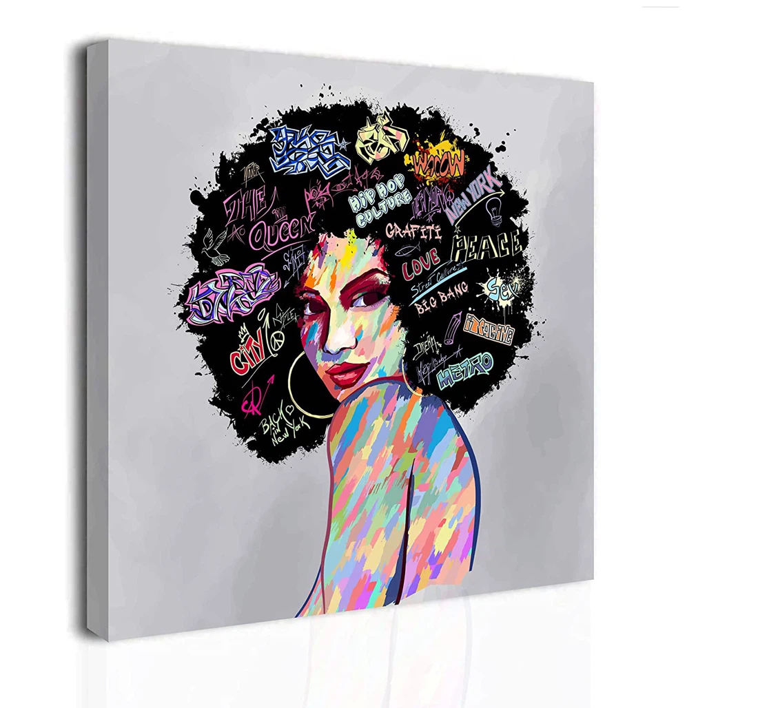 Personalized Poster, Canvas - Graffiti Black Girl African American Print Framed Wall Art