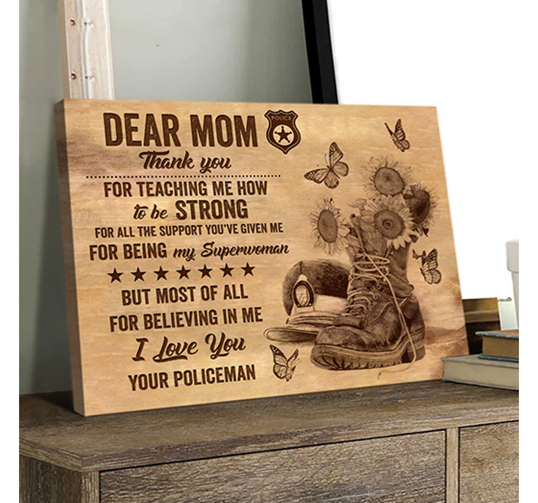 Personalized Poster, Canvas - Police Mom Proud Police Mom Present Mom From Police Son Print Framed Wall Art