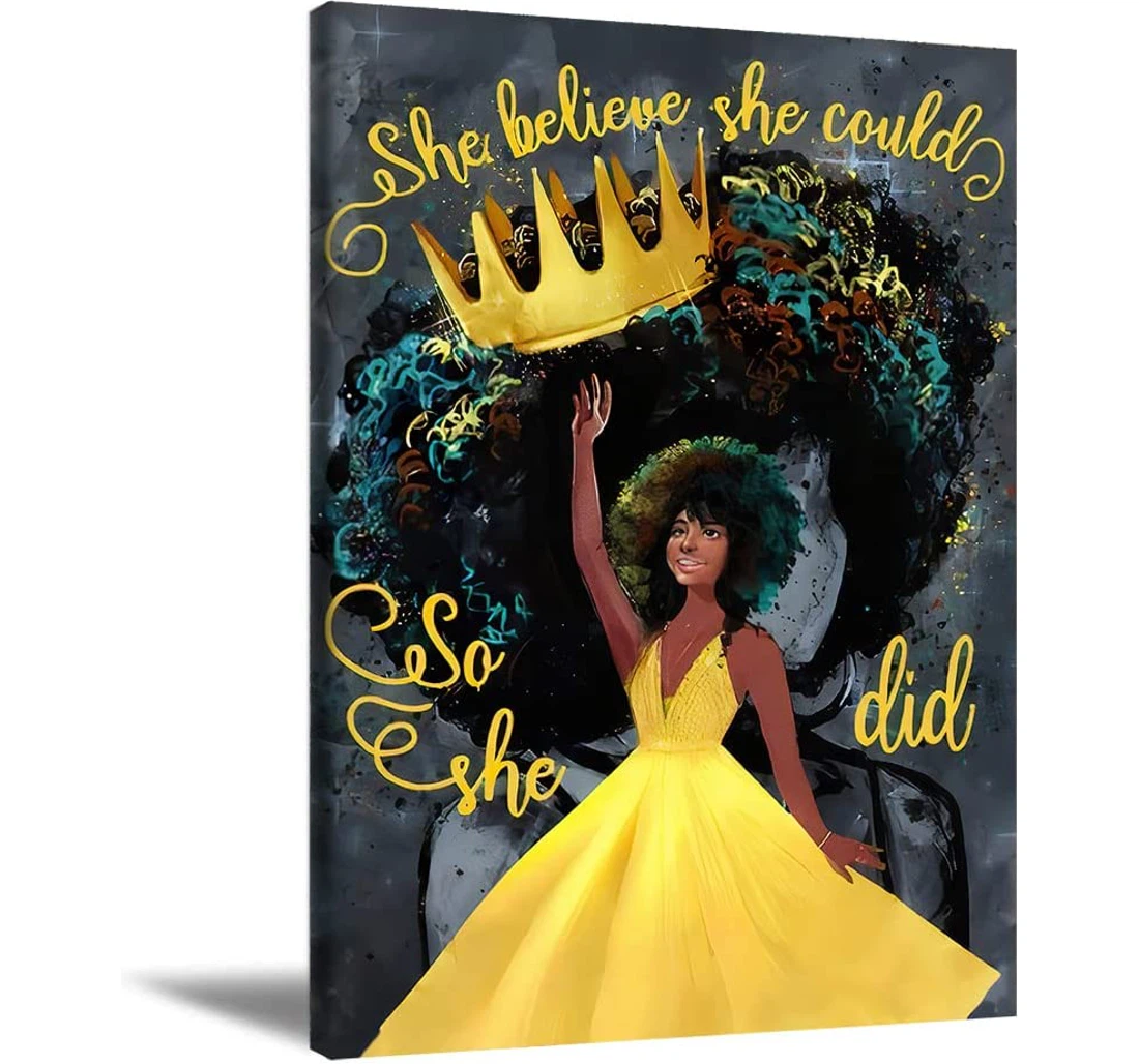 Personalized Poster, Canvas - African American Black Girl She Believe She Could Black Girls Print Framed Wall Art