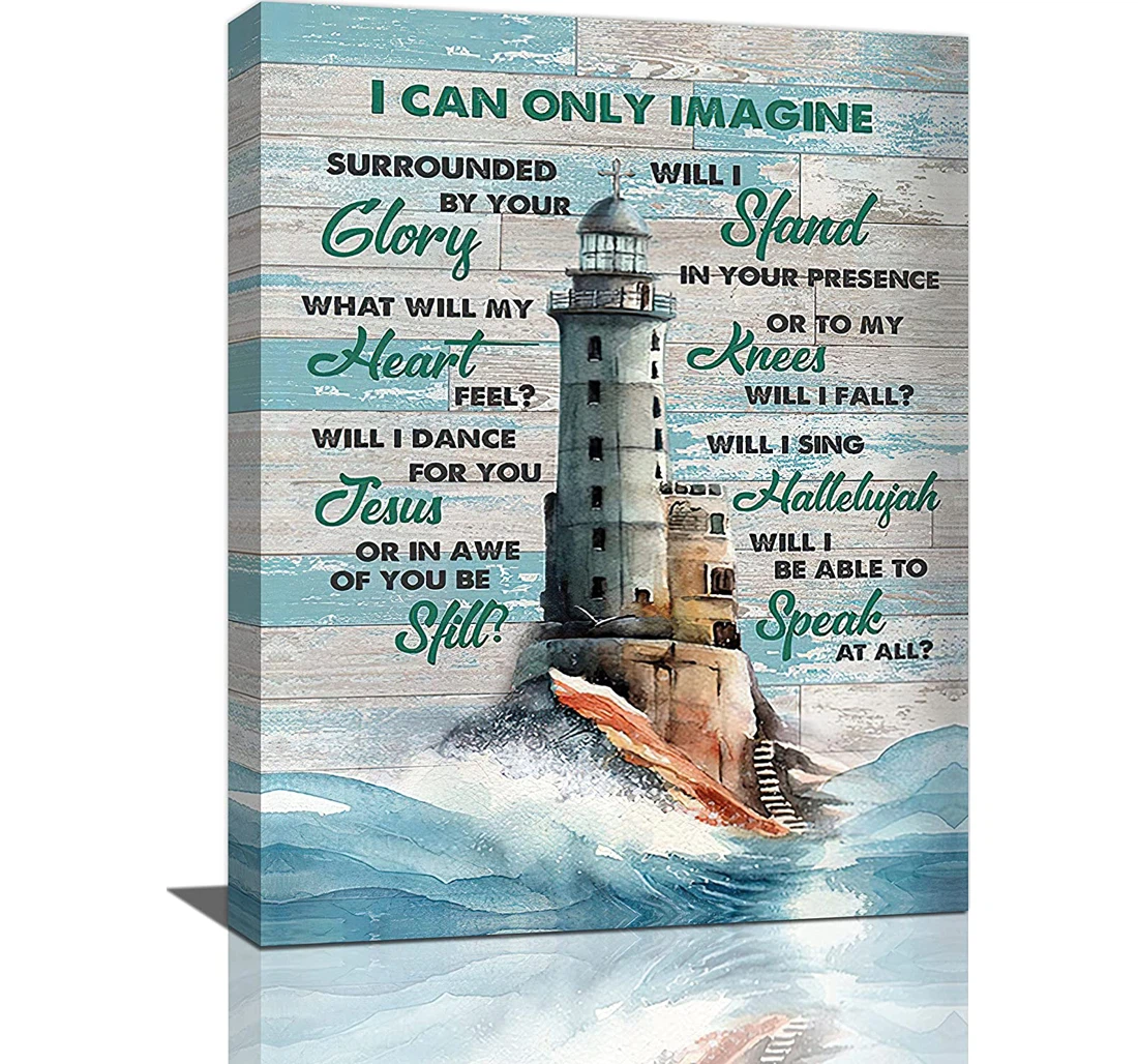 Personalized Poster, Canvas - Nautical Lighthouse I Can Only Imagine Christian Lighthouse Coastal Print Framed Wall Art