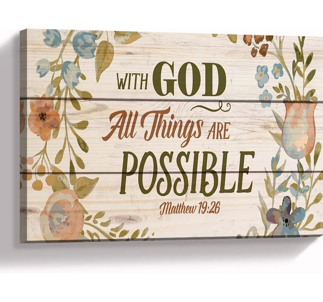Personalized Poster, Canvas - With God All Things Are Possible Matthew 19 26 Grain Pattern Flower Print Framed Wall Art