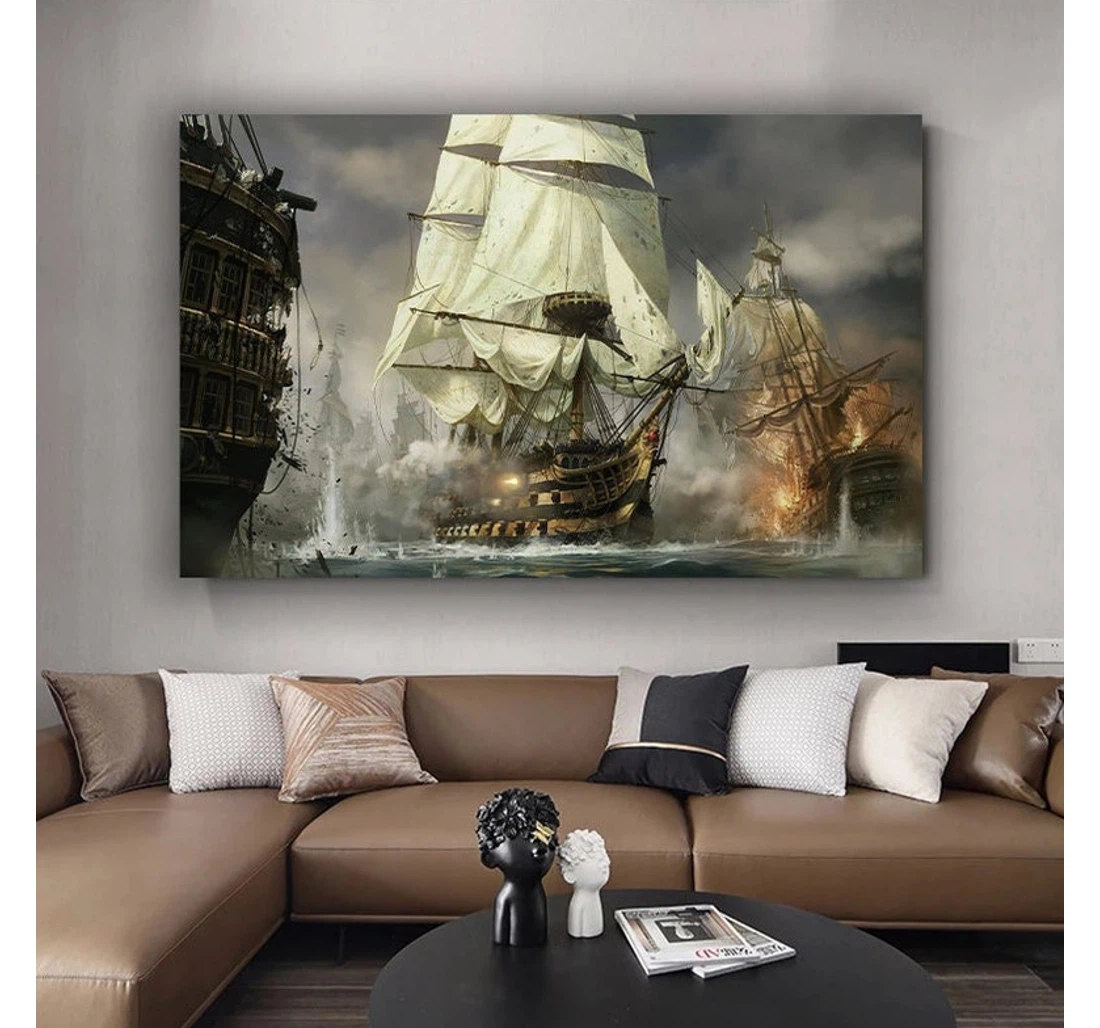 Personalized Poster, Canvas - Pirate Ships Sailing Warships Print Framed Wall Art