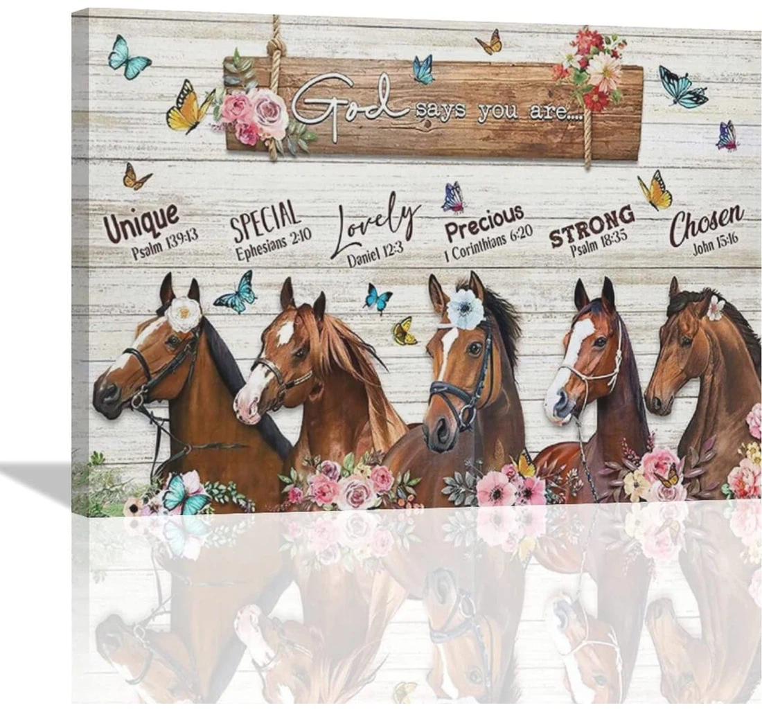 Personalized Poster, Canvas - Horse God Says You Are Horse With Flowers Print Framed Wall Art