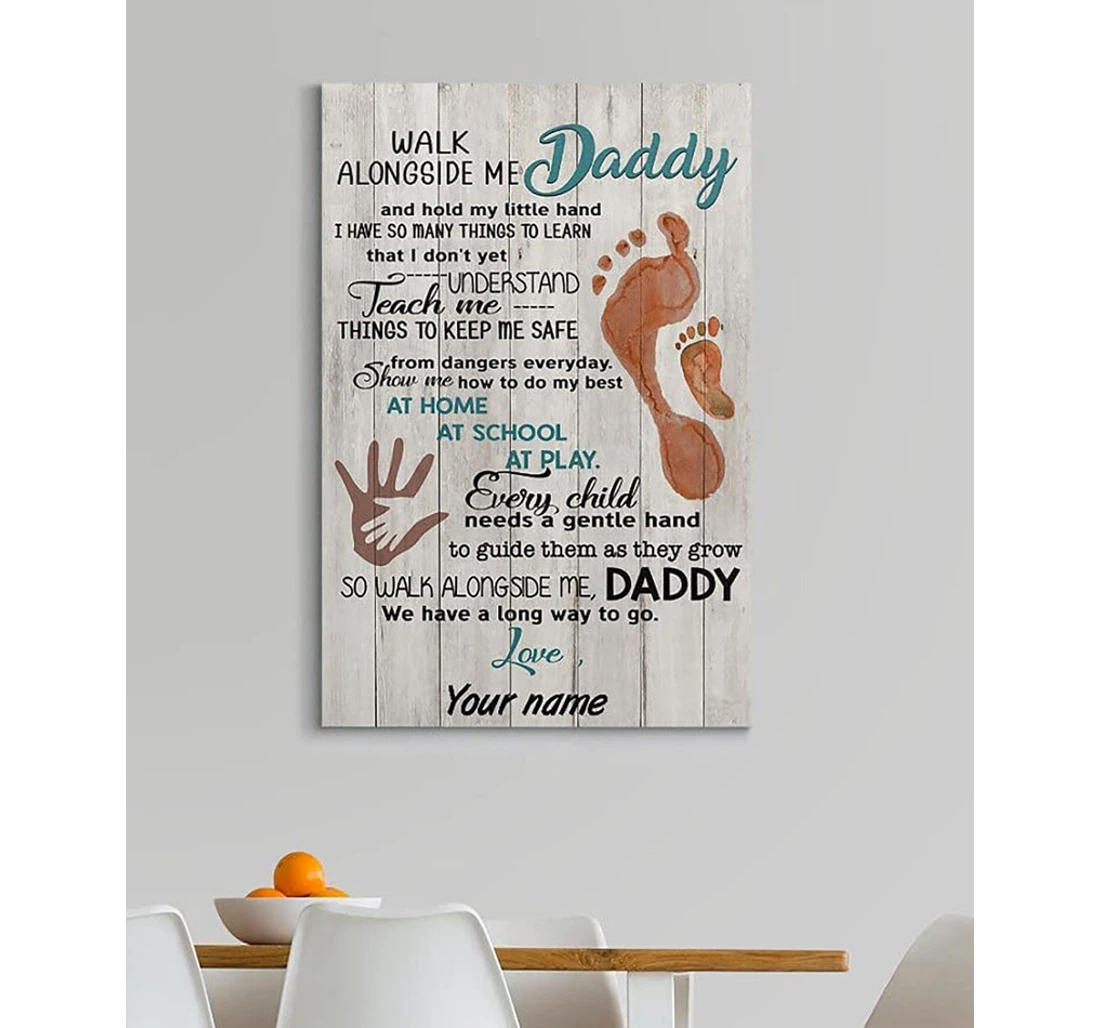 Poster, Canvas - Personalized Father Father Footprints Walk Alongside Me Daddy Father's Day From Son Daughter Print Framed Wall Art