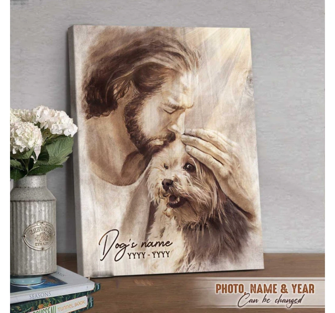 Poster, Canvas - Personalized Memorial Pet Jesus God Hug A Dog Commemorate The Loss Of Beloved Pets With Beautiful Pet Memorial Print Framed Wall Art