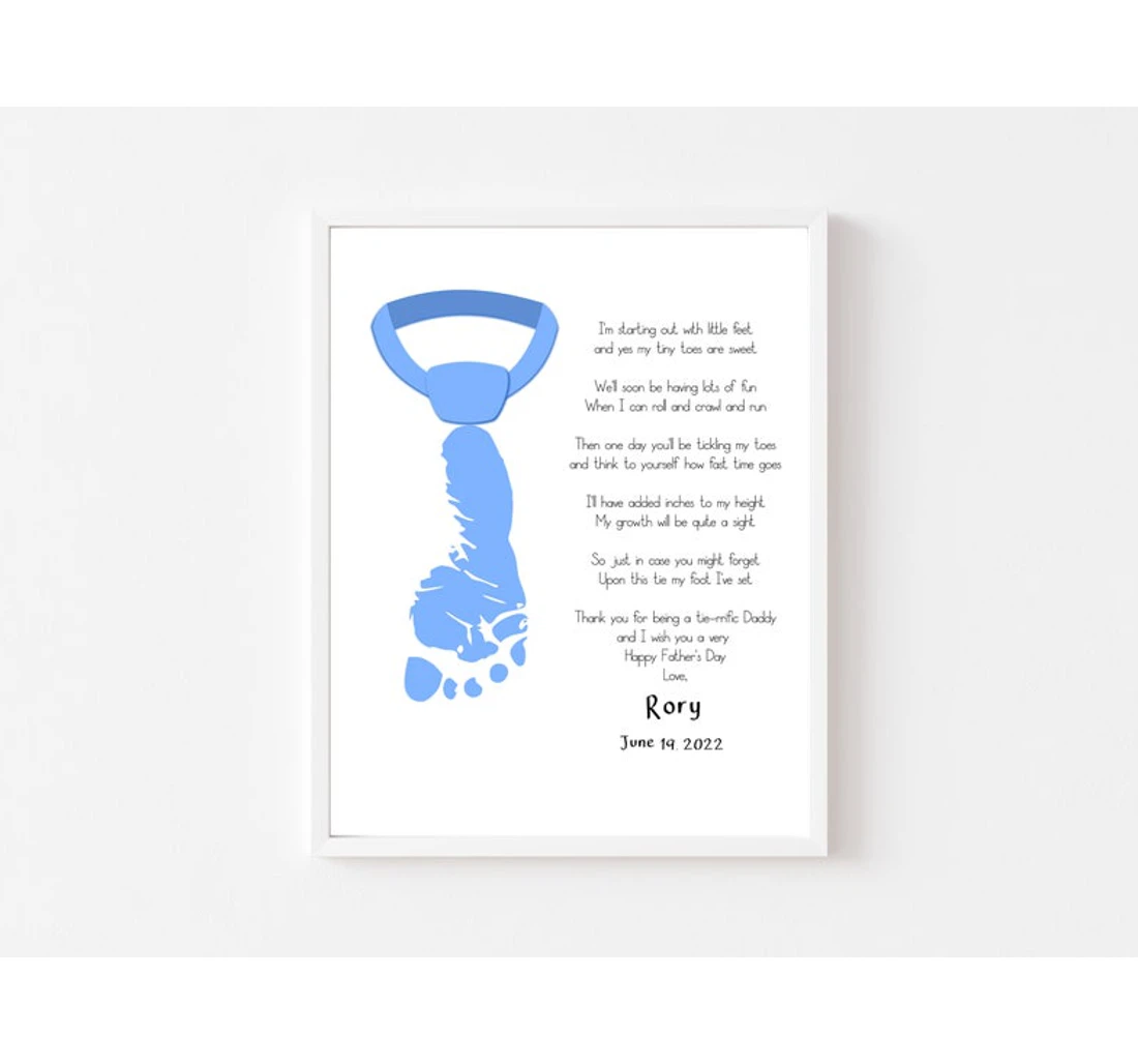 Poster, Canvas - Personalized Father's Day Tie Footprint Father's Day Print Framed Wall Art