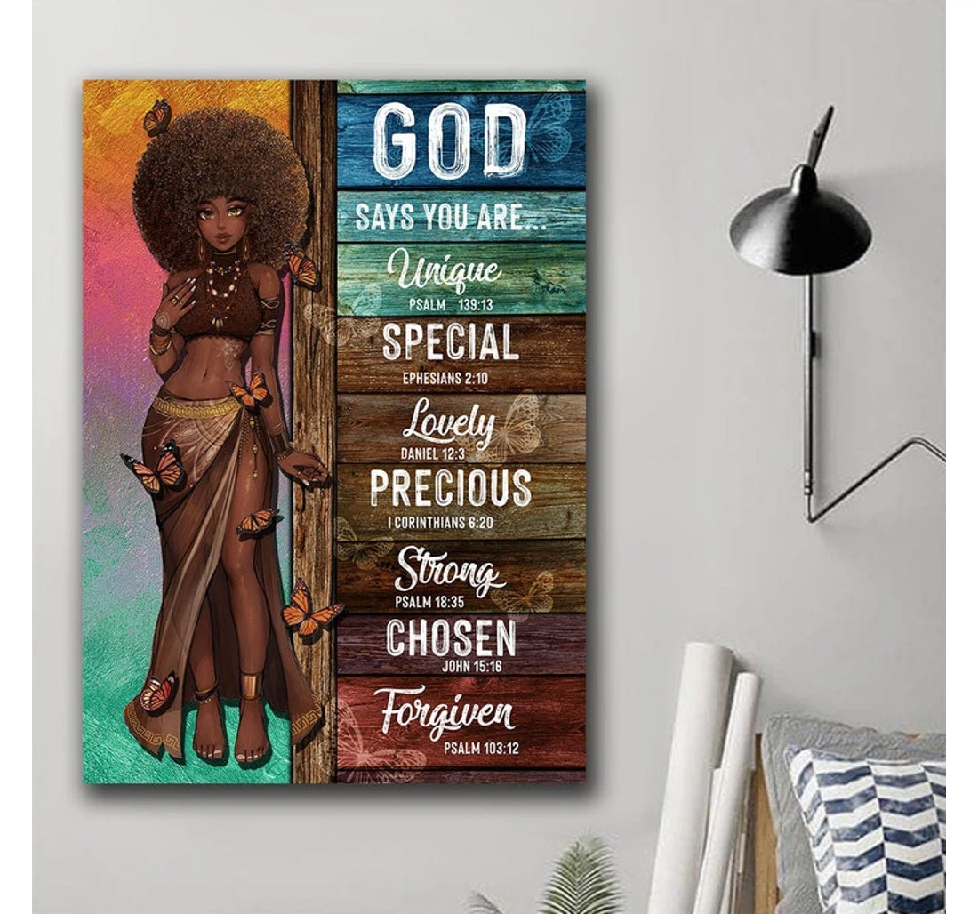 Personalized Poster, Canvas - Black Woman God Says You Are Black Girl African American Girl Melanin Girl Print Framed Wall Art