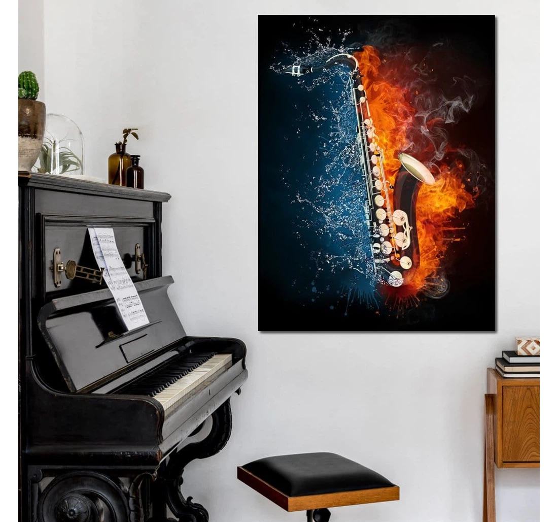 Personalized Poster, Canvas - Fire Water Saxophone Print Framed Wall Art