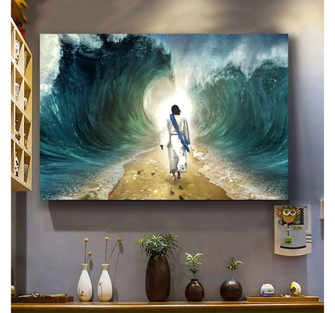 Personalized Poster, Canvas - Jesus Walking Between The Water God Print Framed Wall Art