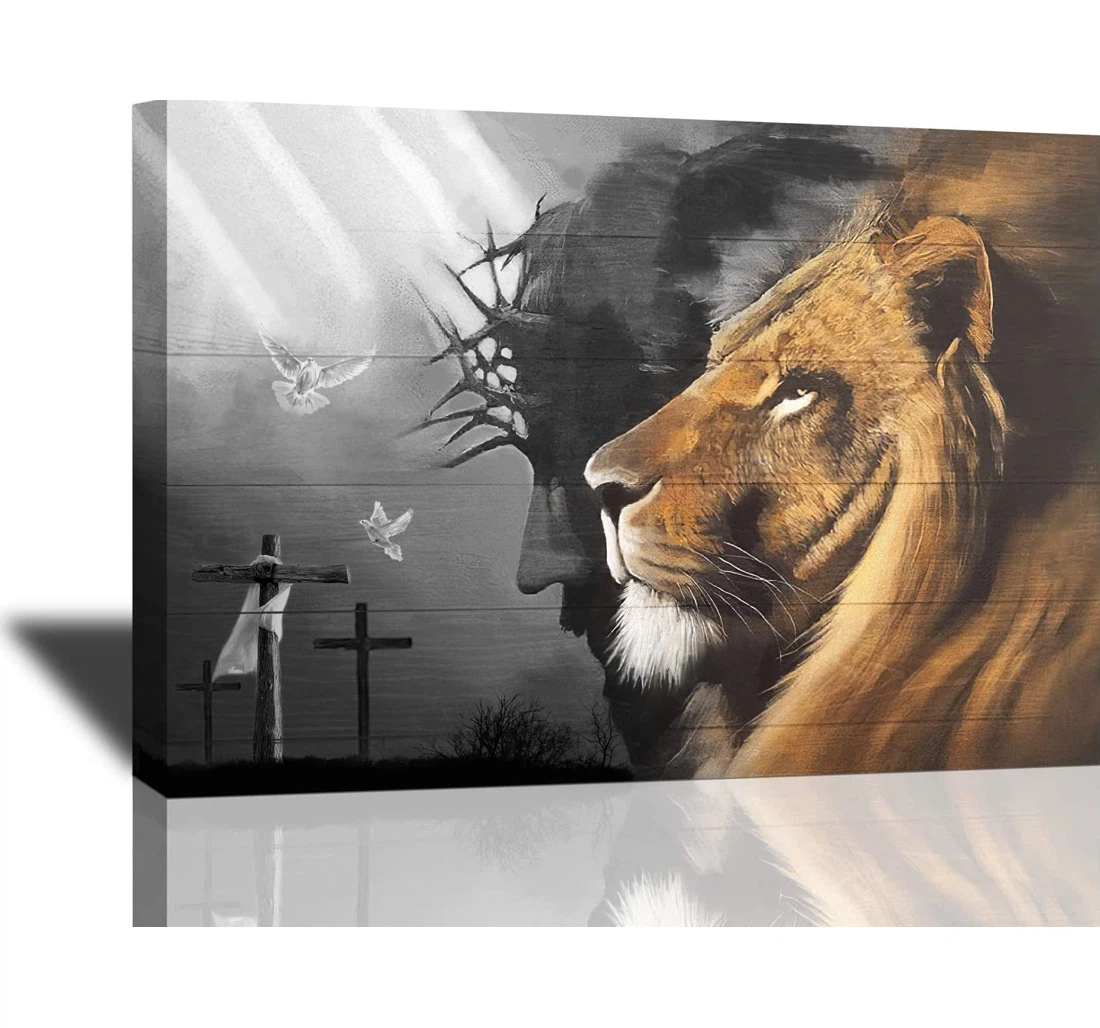 Personalized Poster, Canvas - Black And White Lion Of Judah Jesus And Lion Lion And God Church Print Framed Wall Art
